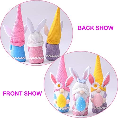 SHOKUTO 3pcs Easter Rabbit Gnome Ornament, Easter Bunny Gnomes Gonk Plush Faceless with Easter Egg Doll Gifts for Kids, Easter Decoration, Room, Desktop, Home Ornament