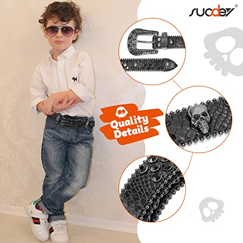 SUOSDEY Kids Rhinestone Belt Skull Stylish Leather Belt for Boys Girls, Western Bling Cowboy Cowgirl Belt for Jeans Pant4