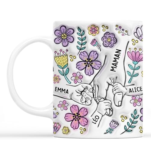 Cadeau Plus Mug Personnalisé Prénom - Maman Mamie Fleur Violette - Tasse Fête Des Mères, Mug Maman Personnalisé, Cadeau Mere Original, Tasse...