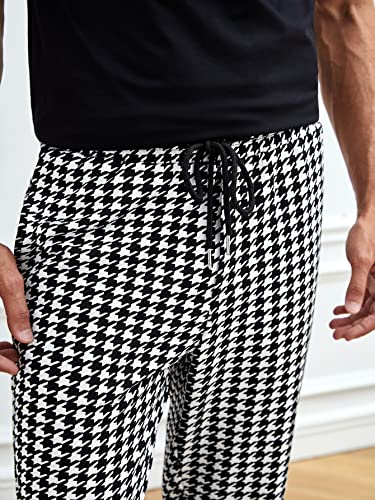 WDIRARA Men's Houndstooth Print Drawstring Tie Front Joggers Tapered Casual Long Pants4