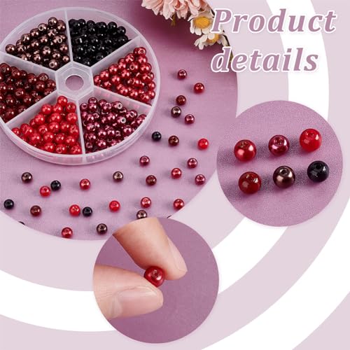 PH PandaHall 300pcs 6 Colors Black Red Series Glass Pearls - Image 4