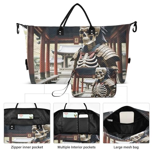 Large Travel Duffel Bag, Japanese Skeleton Warrior Sports Tote Gym Bag, Shoulder Weekender Overnight Bag for Women Men, Carry On Luggage with Toiletry Bags2