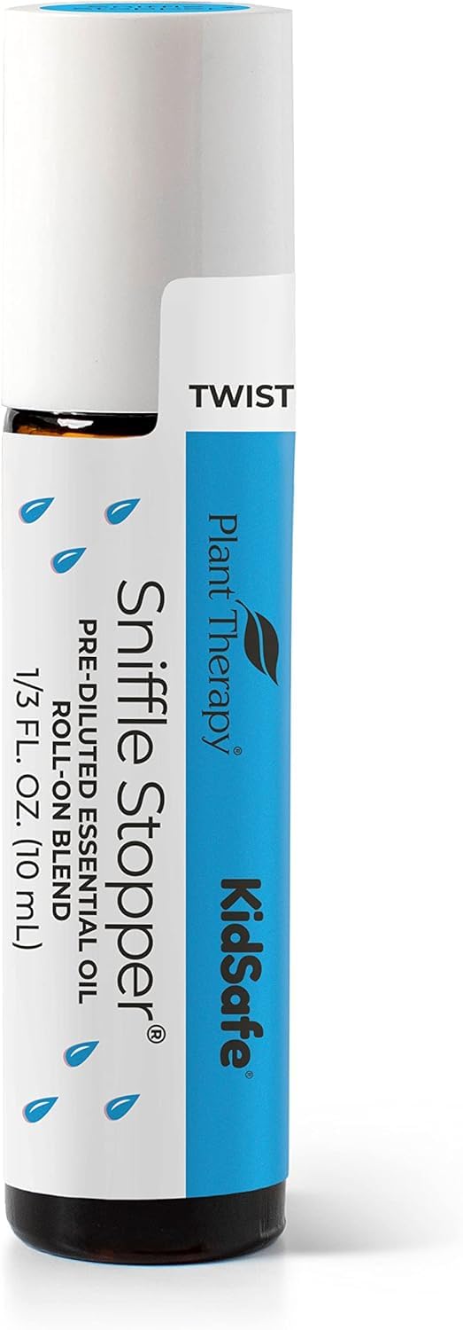 Plant Therapy KidSafe Sniffle Stopper Essential Oil Blend Pre-Diluted Roll-On 10 mL (1/3 oz) Respiratory Support Blend 100% Pure, Natural Aromatherapy, Therapeutic Grade