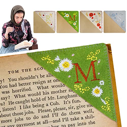 4 Packs Personalized Hand Embroidered Bookmark For Book Lovers, Unique Letters & Cute Flower Embroidery Corner Bookmark Book Marker Clip Meaningful Gift For Reader Friend Student #TOP24