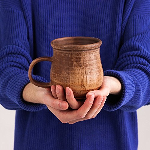 Pottery Clay Coffee Mug Ceramic 8.5 oz - Handmade Brown Coffee Cup Unique Rustic Tea Cups Clear Stoneware Mugs - Farmhouse Handcrafted Pottery Gifts for Men Husband Dad