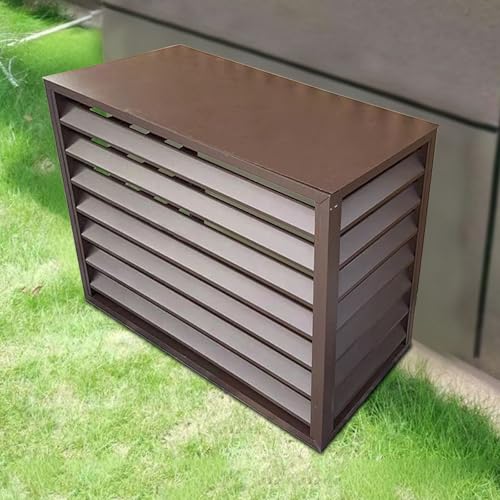Paneles de valla de privacidad para exteriores, cubierta de aire acondicionado, pantalla de aluminio para unidad de aire acondicionado, caja de basura para balcón y pared, color marrón, 100 x 50 x 70