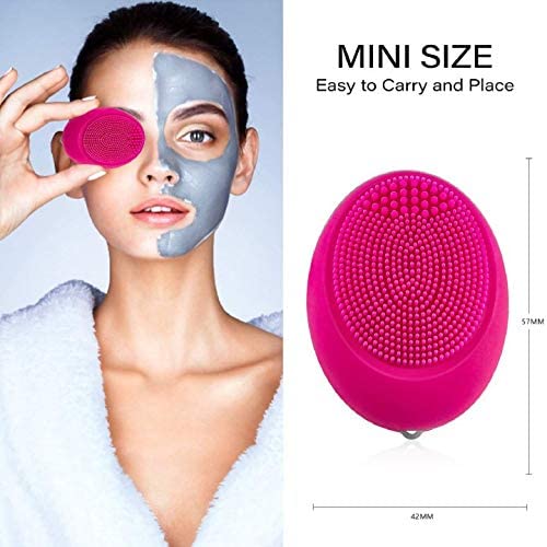 ZRO Sonic Facial Cleansing Brush Mini, Soft Silicone Egg-Sized Face Scrubber Brush Massager Waterproof Travel Size for Skin Gentle Exfoliation and Deep Cleansing, Not Rechargeable (Hot Pink)