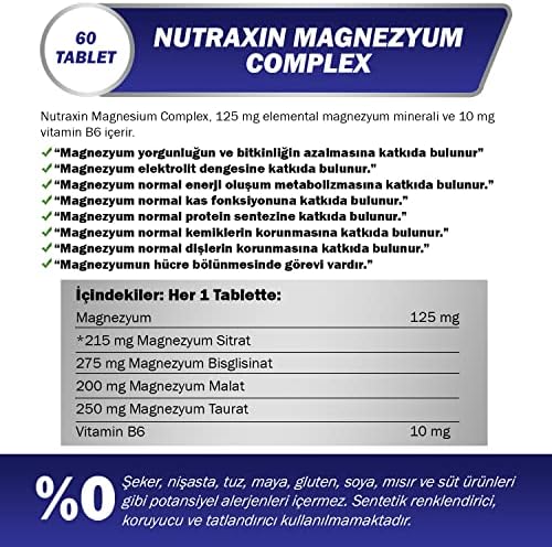 Nutraxin Magnesium Complex Gıda Takviyesi, 60 Tablet - Görsel 2