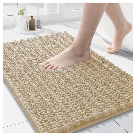 Arotive Luxury Chenille Bathroom Rug Mat, Extra Soft Thick Absorbent Shaggy Bath Rugs, Non-Slip Machine Wash Dry, Plush Bath Mats for Bathroom, Shower and Tub, 24x16, Beige