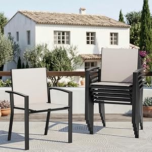 Amopatio 6er Set Gartenstühle Stapelbar mit Armlehnen - Gartenstuhl Hochlehner aus Textilene & Metall, wetterfest & rostbeständig - Komfortabler Gartensessel für Garten, Balkon und Terrasse, Khaki