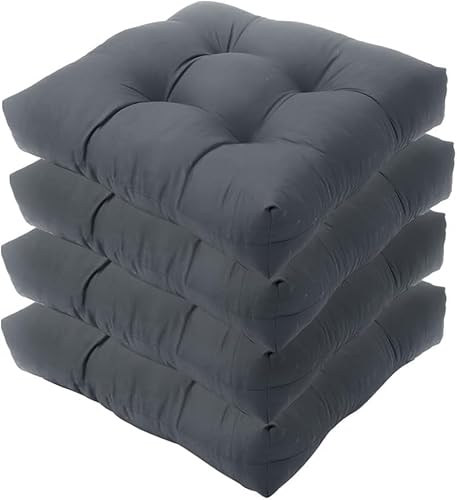 Pack De 4 Cojines para Sillas Jardín 48x48cm – Interior Exterior Almohadillas con Cintas Antideslizantes, Balcón, Terraza O Muebles Ratán Acolchado Grueso(Gray)