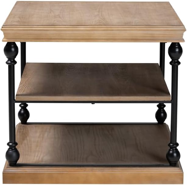 HomeStock Grey Washed Wood & Metal 3-Tier End Table - Living Room Accent Furniture