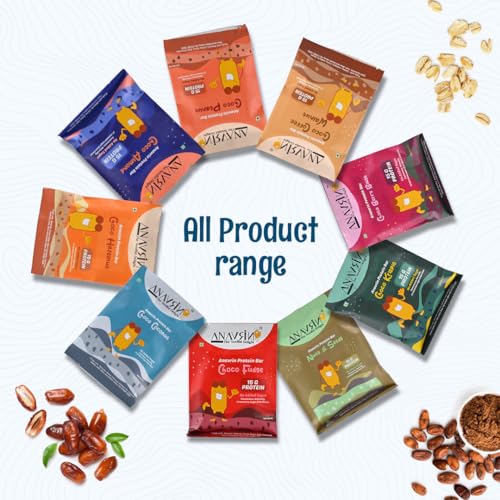 Image of ANAVRIN Choco Coconut Protein Bar - 15g Protein, 4g Fibre in each Bar (6 Bars x 50gm) No Added Sugar, Goodness of Dates, No Soy Gluten Free High Protein Energy Bar, Healthy Snack