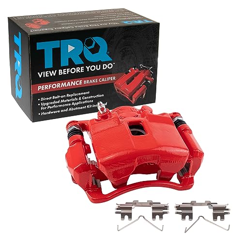 Image of TRQ Front Left Right Brake Caliper w /Bracket Performance Red Driver | For 2002-2006 Acura RSX 2003-2011 Honda Civic 2007-2008 Fit