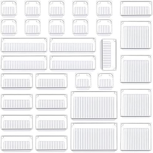 Kootek 32 Pcs Desk Drawer Organizer Set 5-Size Bathroom Drawer Tray Dividers Versatile Storage Bins Plastic Vanity Trays Organizers Divider Container for Dresser Makeup Kitchen Utensil Office