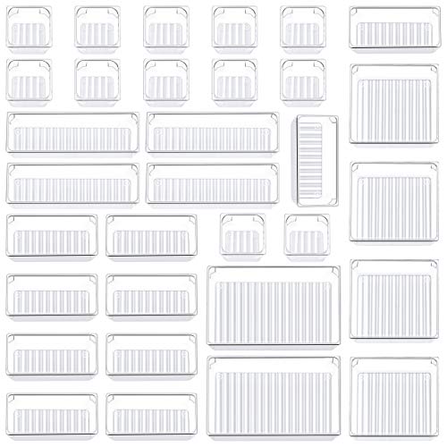 Kootek 32 Pcs Desk Drawer Organizer Set 5-Size Bathroom Drawer Tray Dividers Versatile Storage Bins Plastic Vanity Trays Organizers Divider Container for Dresser Makeup Kitchen Utensil Office