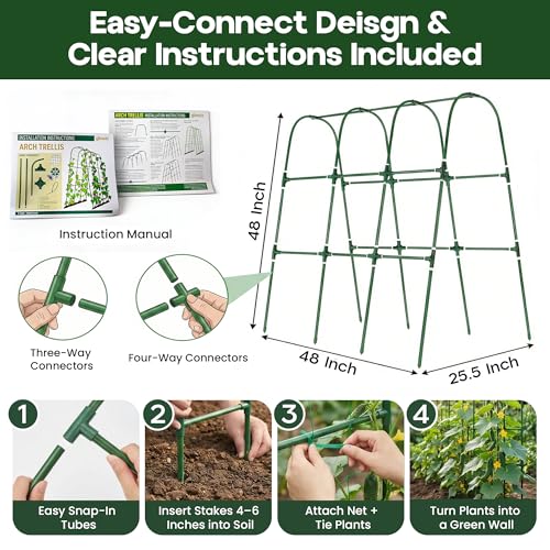 48x48 Cucumber Trellis for Raised Bed - U Shape Vegetable Garden Trellis for Climbing Plants Outdoor - Support for Cucumbers, Pea, Zucchini, Squash,Tomato, Green Bean, Vine, Watermelon, Melon, Pumpkin