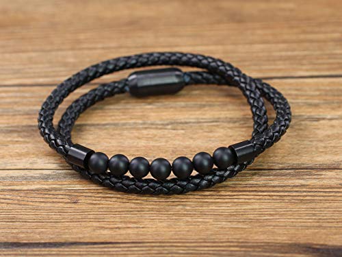 Coai Onyx Stone Beaded Leather Bracelet For Men #TOP12