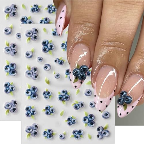 Blueberry Nail Art Stickers, Cute Cartoon Blueberry Nail Decals 5D