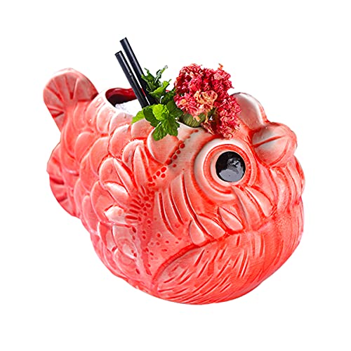 Lldayu Tiki Mug,Creative Hawaii Red Ceramic Myctophid Cocktail Mug(660Ml) #TOP2