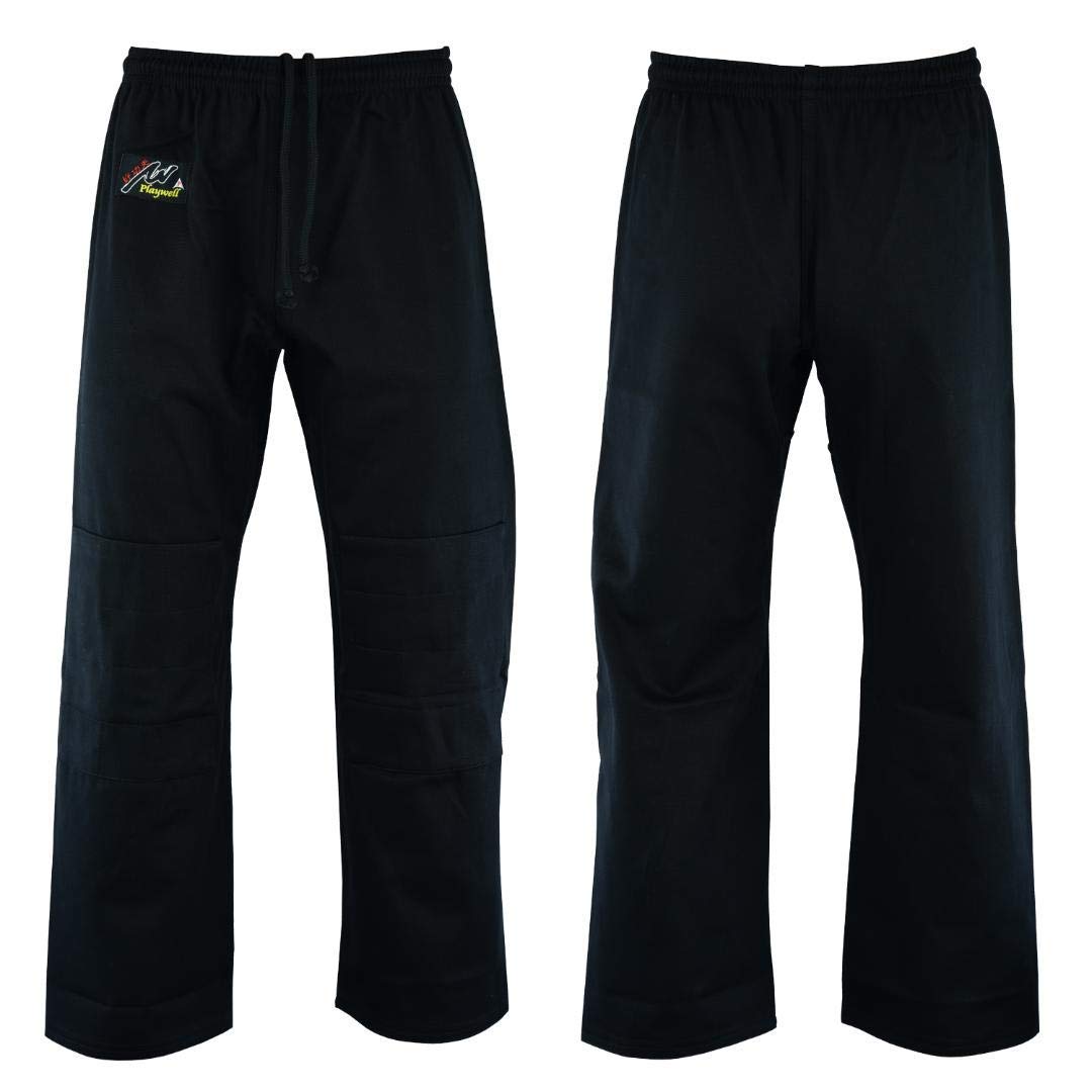 Playwell Black Martial Arts Judo Trousers Bleached - (Double Padded Knees) - 10Oz (4/170Cm)