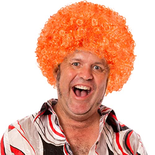 HODRME Unisex Short Fluffy Afro Wigs-Women Men Kinky Curly Disco Hippie Wig for Costume Cosplay Halloween Christmas Party (Orange)