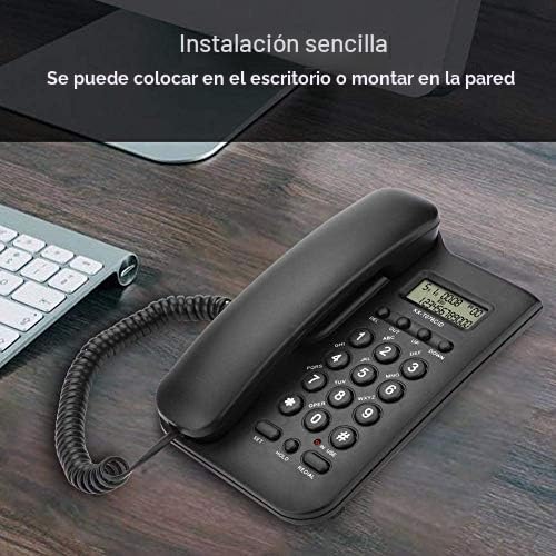 Yunir Teléfono Fijo con Cable, teléfono de Escritorio y teléfono con Cable montado en la Pared, Dual FSK/DTMF, para el hogar, el Hotel y la Oficina(Negro)