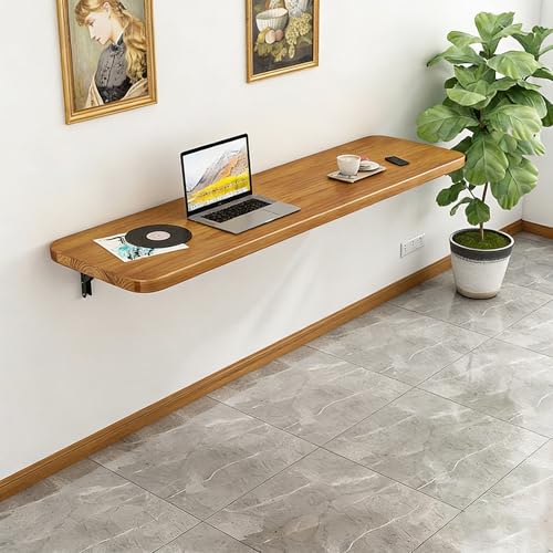 Poste de travail flottant bois massif table murale rabattable 180cm