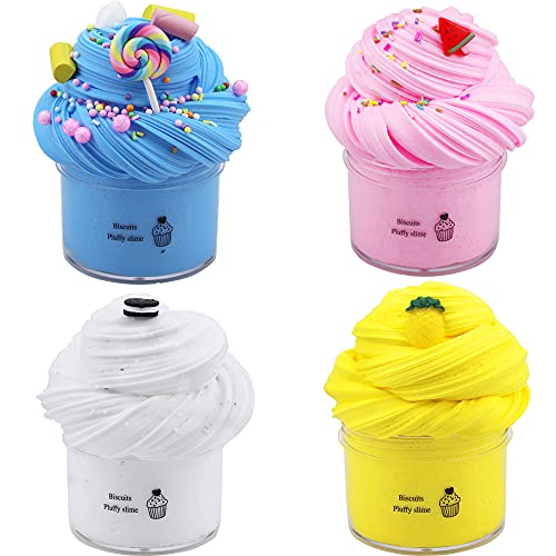 MINGYOUSHI 4 Pack Butter Slime Kit, with Lollipop Slime, Watermelon Slime, Lemon Slime, Oreo Slime Stretchy and Non-Sticky, Easter Stocking Stuffers, Birthday Gifts for Girl and Boys