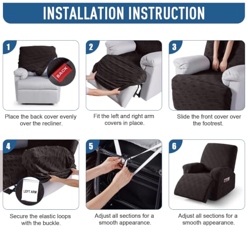 TAOCOCO Recliner Cover 3 Pieces Recliner Chair Covers, Stretch Jacquard Reclining Chair Cover, Furniture Protector Sofa Slipcovers Couch Covers with Elastic Bottom for Kids, Pets (Chocolate) - image 7