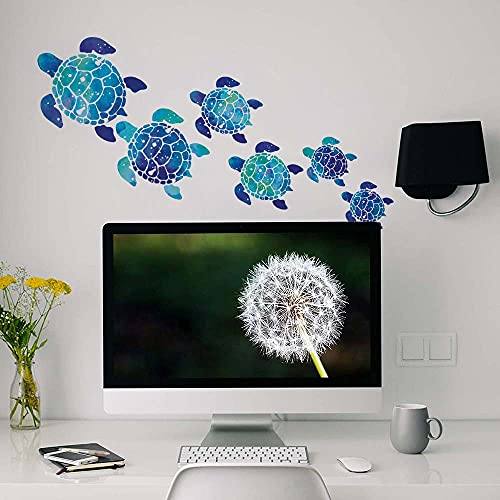 Wirester Clear Decal Vinyl Wall Sticker Decoration For Home Office Living Room Wall Bathroom Toilet, Sea Turtles Family Ocean, Set 6 Blue #TOP2