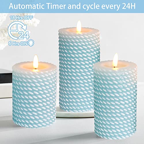 Immeiscent Christmas Flameless Pillar Candles, Rope Texture 3D Wick Flickering Candles, Realistic Battery Candle With Remote&Timer For Home Decor Christmas Wedding Party Festival Celebration #TOP4