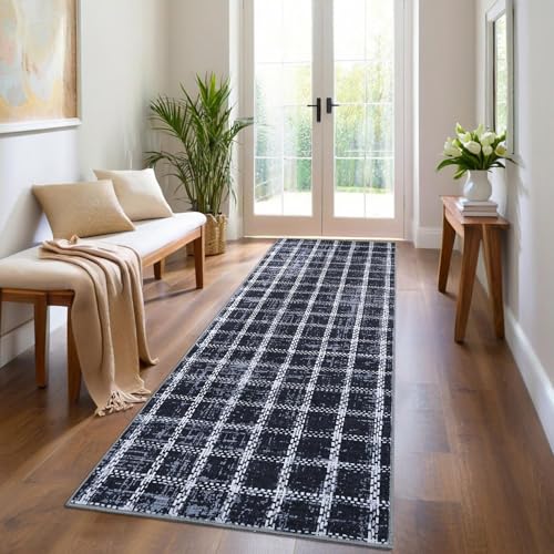 Garvee 2x6 Runner Rug Washable Non Slip Kitchen Rugs Geometric Checkered Print for Hallway Laundry Bathroom Entryway Indoor Modern Throw Carpet for Ho
