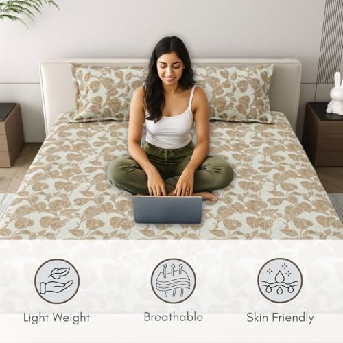 Image of Mafatlal Classic Comfort 186 TC Double Bed Cotton Bedsheet 90x100 Inch - Umber | Soft, Breathable, Lightweight & Durable Everyday Stylish Home Furnishing Umber Color