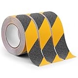 Meyeyaia 3Pack Yellow/Black Anti Slip Tape 2' x 30 Ft Non Slip Tape with High Traction Grit Self-Adhesive Safety Tapes Hazard Caution Warning Tapes for Stairs Outdoor Steps Deck