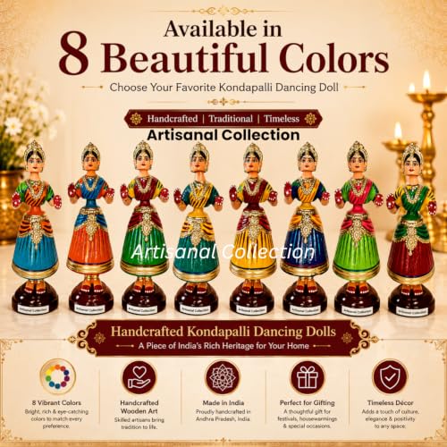 Image of 12 Inch Kondapalli Toys for Home Decor - Kondapalli Bommalu - Thanjavur Dolls - Paper Mache Dancing Doll