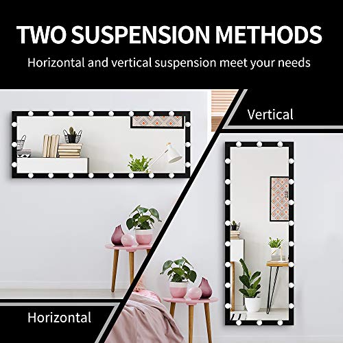 Anyhi 63"X24" Full Length Mirror With Lights, Bedroom Full Body Mirror With Lights, Tall Standing Floor Mirror With 22 Dimming Led Bulbs, Smart Touch & 3 Color Modes, Wall Mounted/Standing (Black) #TOP2