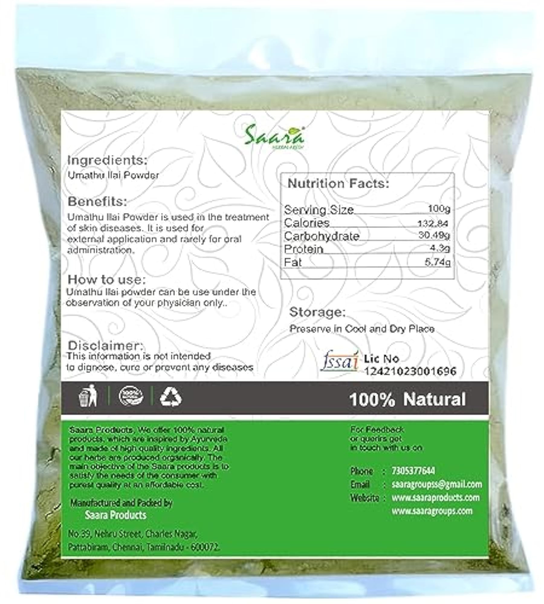 Umathu Ilai Powder 400g, Natural Herbal Remedy