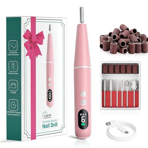 Taladro de uñas portátil en rosa claro para sesiones de pedicura y manicura en casa