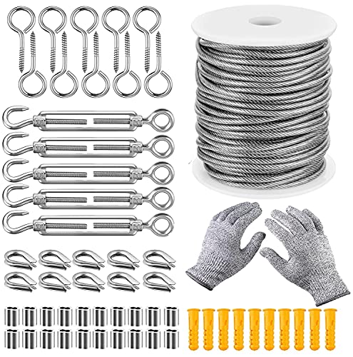 KAHEIGN 58 Piezas Kit De Alambre De Jardín Recubierto De Pvc, 30m Tarea Pesada Acero Inoxidable 304 Cuerda De Cable Rollo De Alambre Para Cuadros Con Tirafondo Ojo, Tensor De Alambre