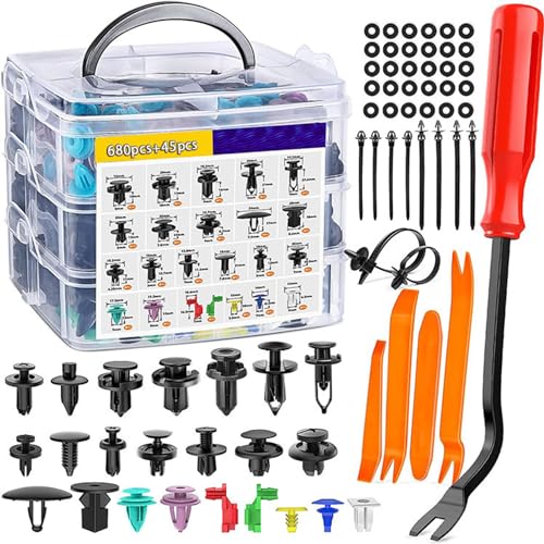 COIPET Automotive Screw Accessories, 725pcs/Set Buckle Universal Car Bumper Screw Repair Willow Nail Fastener Accessory Set