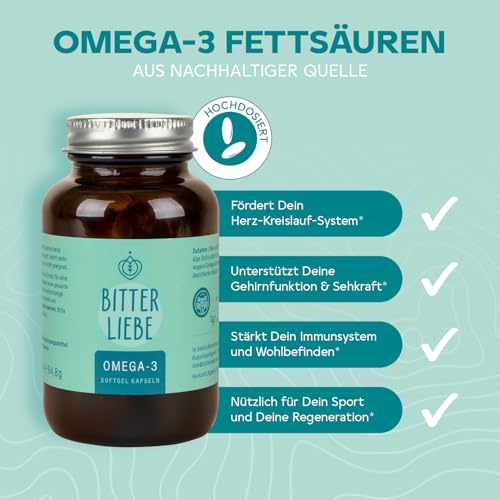 Omega-3 Bitterliebe – Hochdosierte vegane Omega-3 Kapseln aus Algenöl