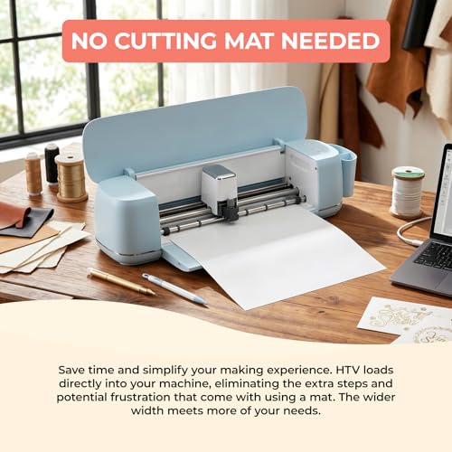 Image of HTVRONT Smart Iron On Vinyl, White HTV - 13 inch x 3FT Heat Transfer Vinyl - HTV Vinyl Compatible with Cricut Maker & Explore - Matless Cutting for Long Cuts, Easy to Cut & Weed for Heat Transfer Design