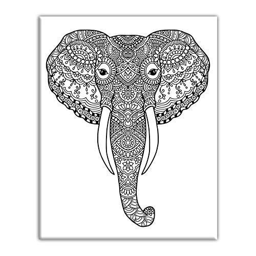 Elephant Head pre-printed Coloring Canvas For Adults, Stretched primed canvas to color, 8 x 10
