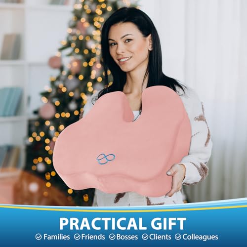 Image of BlissTrends Seat Cushion,5.2in Thick Memory Foam Cushions for Office Chair, Car Seat, Airplane, Relieving Pressure Tailbone Sciatica Back Pain for Long Sitting Office Workers, Car Drivers Pink