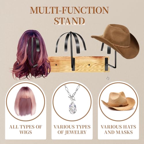 6 Pcs Hanging Wig Stand for Multiple Wigs, Wall Mounted Wig Hanger Rack, Wooden Wig Storage Organizer, Wig Holder for Multiple Wig Display, Styling, Storage,Tidy, Keep the Wig In Shape - Image 5