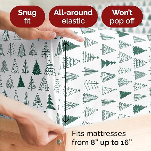 Twin Christmas Christmas Tree Sheet Set - Holiday Xmas Pattern Bedding Set - Deep Pockets - Snug Fit - 3 Piece - Wrinkle Free - Cooling Comfy Festive Winter Holiday Sheets for Women, Men, Kids & Teens
