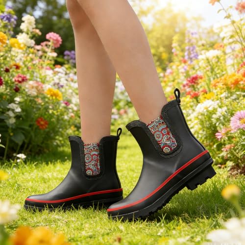 Image of SWIFTFROG Rain Boots for Women - Waterproof Ankle Garden Shoes Anti-Slipping Floral Printed Rainboots for Ladies Stylish Light Ankle Rain Shoes, Women's Rain Footwear