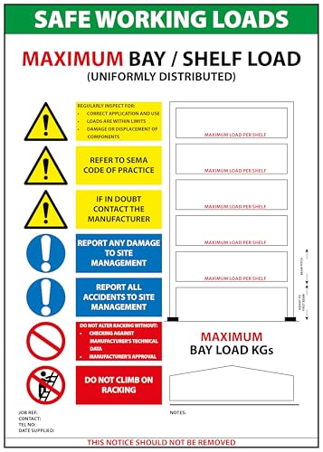 Shelving Racking - Safe Working Loads Sign - Drywipe - Palle