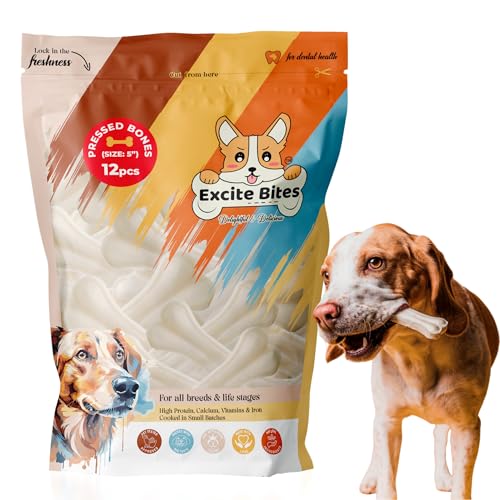 Image of Excite Bites Dog Rawhide Pressed Bones Mega Pack (Dog Chews) (Size 5 inch) (12 Pcs),All Life Stages